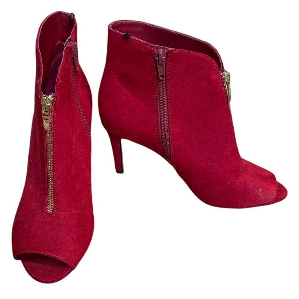 Marc Fisher Red Suede Peep Toe Heels Booties Ankle Boots Size 8